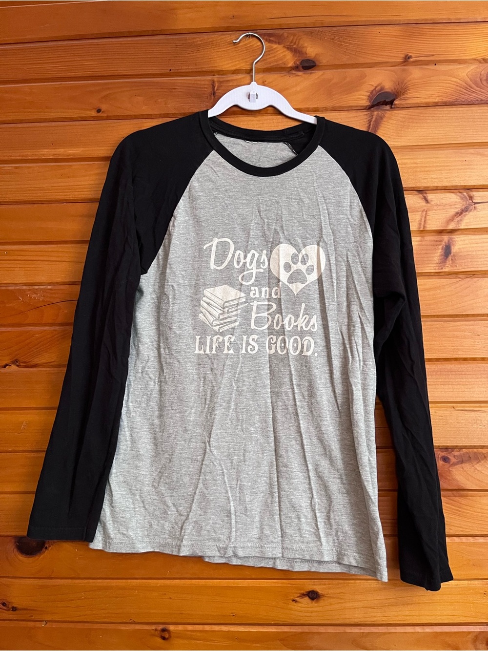 Life Is Good Gray and Black 'Dogs and Books' Raglan Long Sleeve Tee